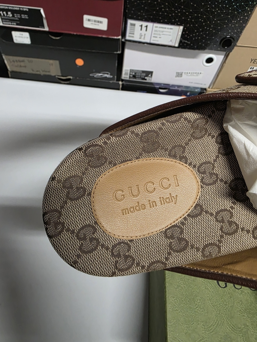 Gucci GG Size 44 (11) Beige/Brown Canvas and Leather Double Buckle Slide Sandals - Picture 6 of 11